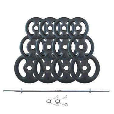 Imagem de Kit Anilhas Ferro Fundido 40 Kg + Barra 120m + Presilhas-Unissex