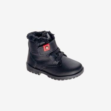 Imagem de Bota Coturno Infantil Masculina Ortopé Baby Boot Couro com Lã Preta e Vermelha