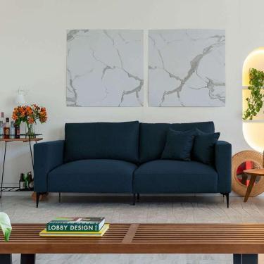 Imagem de sofá na caixa ubbe linho azul marinho 170 cm