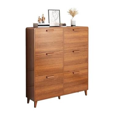 Imagem de Prateleira de sapatos armário de sapatos porta de casa divisória de cor de madeira armário de lixo pequeno apartamento sapateira armário de armazenamento de grande capacidade rack de sapatos empilhável (cor: 120 x 24 x 124 cm)