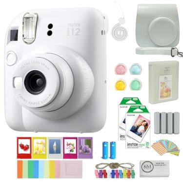 Imagem de FUJIFILM Câmera instantânea INSTAX Mini 12 | Argila branca com película instantânea INSTAX Mini | 40 exposições + pacote de acessórios Instax + pilhas AA + pano de limpeza (10 itens)
