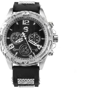 Imagem de Relógio masculino grande original aço inox prata + caixa preto original presente pesado