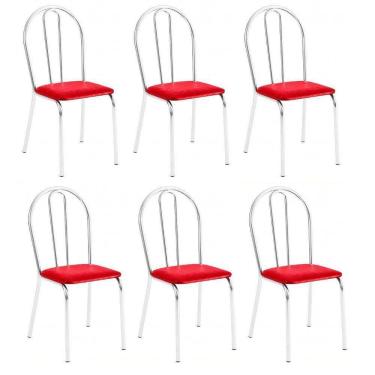 Imagem de Kit 6 Cadeiras Lisboa Cromada Para Cozinha Ou área Gourmet-assento Sintético Vermelho
