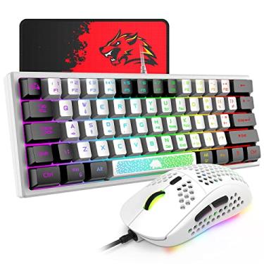 Imagem de XINMENG 60% Teclado de jogos com fio e mouse Combo True RGB Mini sensação mecânica Teclado ultra-compacto e RGB 6400 DPI mouse óptico favo de mel, Mouse pad de jogos para Windows Mac Laptop PC Gamer