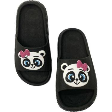 Imagem de Chinelo Infantil Panda menina criança Preto confortável barato Nuvem