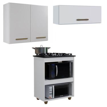 Imagem de Conjunto Balcão Cooktop 4 bocas 2 nichos para forno e 2 Armários Aéreo Branco