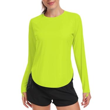 Imagem de addigi Camisa de sol feminina FPS 50+ manga comprida para treino, corrida, caminhada, proteção UV, roupas de secagem rápida ao ar livre, A_verde fluorescente, XXG