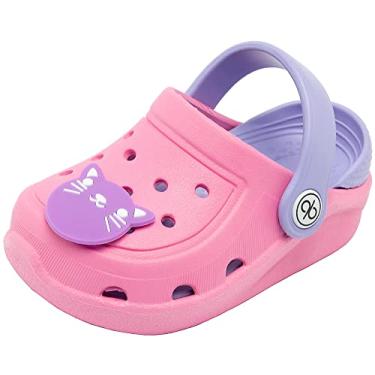 Imagem de dripdrop Pantufas infantis para meninas confortáveis sem cadarço, sapatos de jardim, sandálias leves para praia, piscina, chinelos de chuveiro (bebês/crianças pequenas), rosa, 5 Toddler