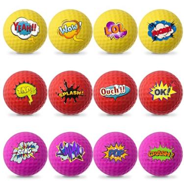 Imagem de Mile High Life Bolas de golfe de prática, pacote com 12 bolas de espuma, bolas de golfe de padrões exclusivos, presente de golfe inovador para homens, mulheres (amarelo, vermelho e rosa)