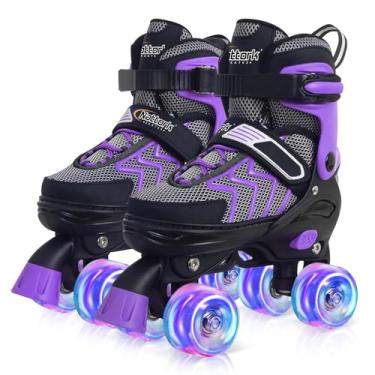 Imagem de Patins infantis para meninas, patins roxos ajustáveis com rodas iluminadas para crianças grandes de 6 a 12 anos, 7, 8, 9 e 10 anos, esportes ao ar livre, melhor presente de aniversário para crianças