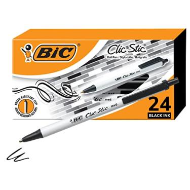 Imagem de BIC Canetas esferográficas retráteis Clic Stic pretas, ponta média (1,0 mm), pacote com 24 unidades, design redondo de barril para escrita confortável