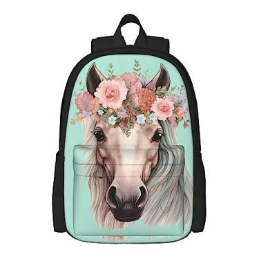 Imagem de Mochila infantil de cavalo com desenho fofo para meninas, escola, livros, bolsa de ombro, casual, mochila para laptop, 43,18 cm, plus para adolescentes unissex, 1 a 5 anos