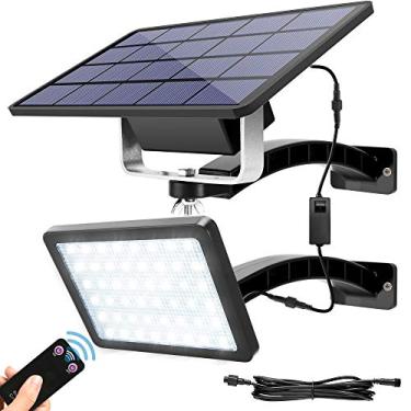 Imagem de JACKYLED Luz solar de 1000 lúmens, 48 LED, crepúsculo ao amanhecer, ao ar livre, com kit de luz de painel solar de controle remoto com bateria de 5500 mAh e cabo de 3 metros, luz de segurança solar