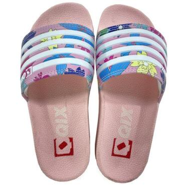 Imagem de Chinelo Slide Qix Floral Listras Feminino - Rosa