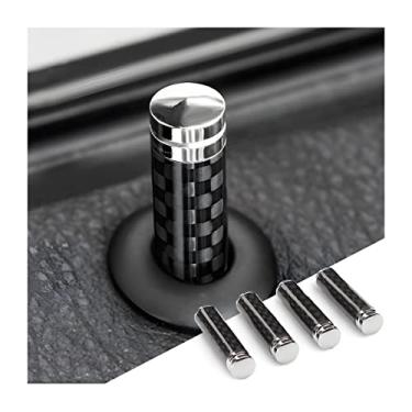 Imagem de 4 peças de tampa de pino de trava de porta automática de fibra de carbono, pinos de tração de porta de veículo interior, universal para SUV, caminhão, van (preto)