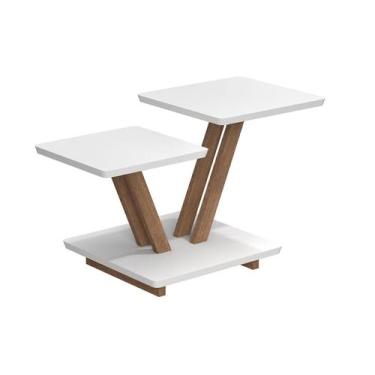Imagem de Mesa Lateral de Centro e Apoio Sala e Quarto Moderna Branca - Anyben