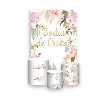 Imagem de Painel De Festa Vertical 1,50 x 2,20 + Trio De Capas Cilindro - Flores