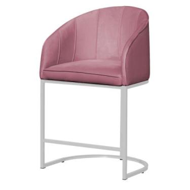 Imagem de Poltrona Banqueta Veludo Mia Base Metal Branco - Estopar, Veludo Rosa 