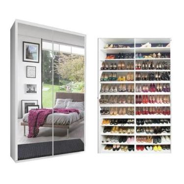 Imagem de Roupeiro Sapateira 2 Portas Com Espelhos Led E Portas De Correr Diaman
