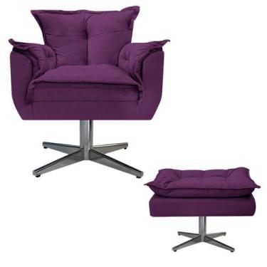 Imagem de Kit Poltrona e Puff Opala Base Giratória de Metal Sala de Espera Recep