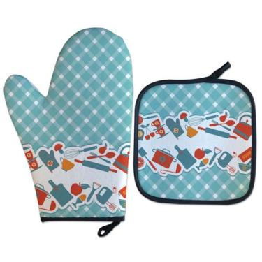 Imagem de Kit Luva Térmica Retrô Xadrez Cozinha Oficial Geek Vip - Geek Vip , Az