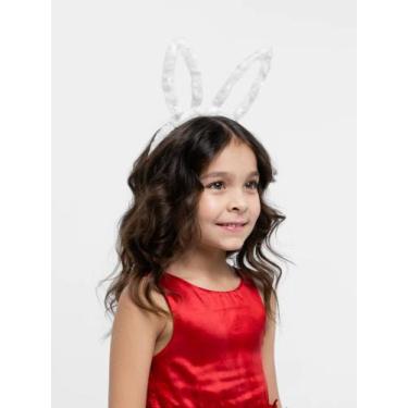 Imagem de tiara orelha de coelho branca com led luminoso para festa fantasia inf