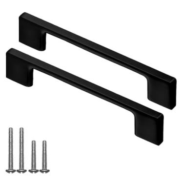 Imagem de Puxadores pretos de armário de cozinha - pacote com 10 puxadores de gaveta de barra fina de 12 cm, puxadores de armário pretos foscos, puxadores de gaveta para cozinha, cômoda, armário, armário -