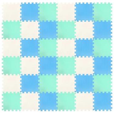 Imagem de Riakrum 100 Tiles 12 x 12 Inch Foam Puzzle Floor Mats with Borders 0.4 Inch Thickness Interlocking EVA Foam Floor Tiles Soft Safe Play Mats for Exercise Gym Workout Nursery Home(Green,White,Blue)