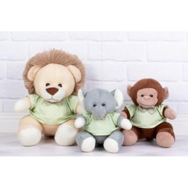 Imagem de Trio Safári Misto Pelúcia P/Nichos Leão, Macaco E Elefante. (XADREZ DE VERDE)