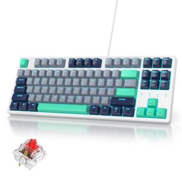 Imagem de iRoboosta 75% teclado mecânico para jogos, teclado personalizado retroiluminado TKL RGB de 87 teclas, interruptores vermelhos totalmente anti-ghosting, teclado de computador com fio USB para Windows