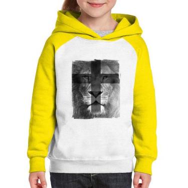 Imagem de Moletom Infantil Leão de Judá - Foca na Moda, Branco, Amarelo, 10