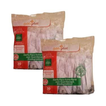 Imagem de Kit 2 Garfo E Faca Desc Com Guardanapo 30Un Biodegradável - GoldenPlas