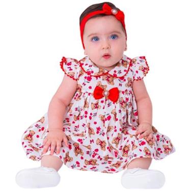 Imagem de Vestido de Bebê Roupa Menina Infantil Com Tiara 100% Algodão - Laura S