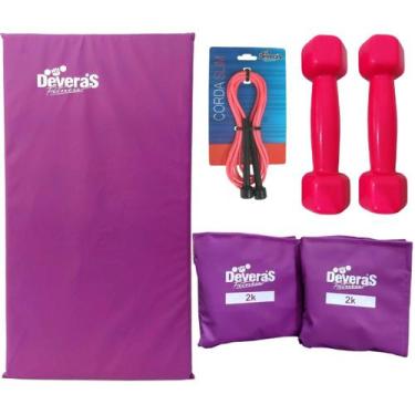 Imagem de Kit: Tornozeleiras 2 kg + Colchonete + Corda Slim + Halteres 1 kg - De