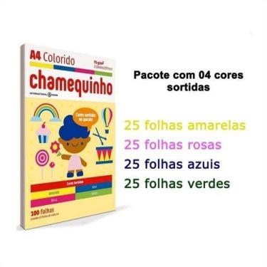 Imagem de Papel Sulfite Chamequinho Colorido 4 Cores 100 Folhas A4 75g - Sylvamo