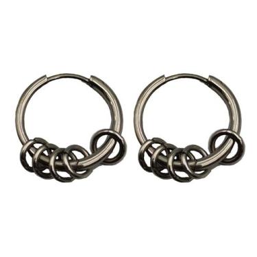 Imagem de Brinco Masculino Argola com Pingente Furo 1 par - HHW, Prateado, 14mm