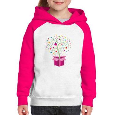 Imagem de Moletom Infantil Árvore Corações Caixa - Foca na Moda, Branco, Rosa, 4