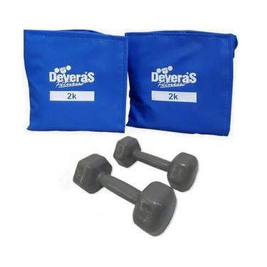 Imagem de kit halteres emborrachado pesos halter 3 kg tornozeleira de peso 2 kg 