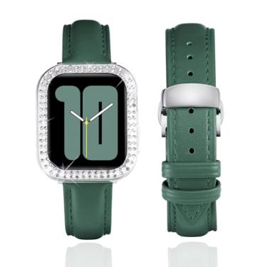 Imagem de BINLUN Pulseira de couro feminina de couro compatível com Apple Watch SE2 SE séries 9/8/7/6/5/40 mm de 45 mm, 44 mm, 41 mm e 40 mm (44 mm, verde-transparente)