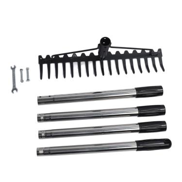 Imagem de Ancinho de jardim Vomeko, 17 dentes multifuncional ajustável destacável ferramenta de ancinho H EAD de metal, ancinho de mão longo, para afrouxar o solo, coleta de folhas, (4 seções)