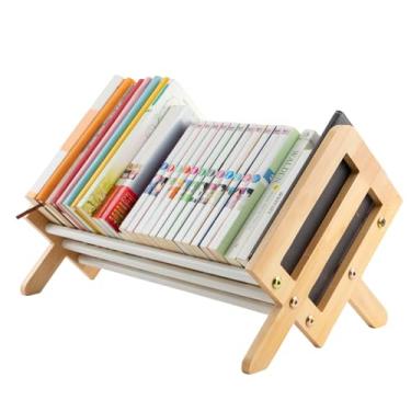 Imagem de Fox Claw Estante de mesa inclinada de madeira com suporte de ferro, organizador de livros para exibição de CDs/revistas/livros, suporte de armazenamento na sala de estar/sala de estudo/casa/escritório