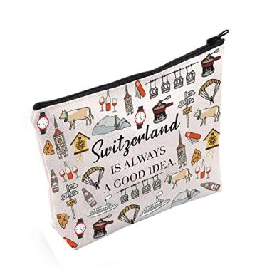 Imagem de POFULL Swiss Mountains Gift Switzerland Is Always A Good Idea Bolsa Cosmética Presente Viagem Europa, Bolsa de cosméticos Switzerland Is Always