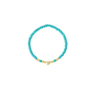 Imagem de Pulseira elástica boêmia com contas de coração amor para mulheres, boho, simples, empilhável, rosa, verde, preto, contas de arroz, corrente de bola, dia dos namorados, verão, praia, amizade, joias