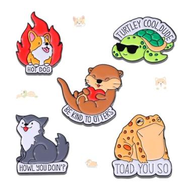 Imagem de JHCHUYI 5 peças de alfinetes de esmalte de animais fofos, broches de lontras de cão de tartaruga sapo de desenho animado, broches, de liga divertida, adequado para bolsas, roupas, chapéus, decorações,