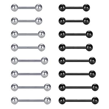 Imagem de VCMART Anéis de língua de aço inoxidável 14G para piercing de barra reta 12 mm, 14 mm, 16 mm, 18 mm, Metal, aço inoxidável