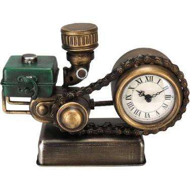 Imagem de RELOGIO DE MESA DECORATIVO ENFEITE VINTAGE MOTOR HOME&CO METAL 17x25x10cm VERDE