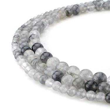 Imagem de RUBYCA Contas soltas redondas de quartzo nublado natural por atacado para fabricação de joias 1 fio - 4 mm