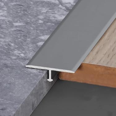 Imagem de Guarnição de moldagem em T de alumínio de 3 peças, tiras de piso para azulejo de 90 cm, tira divisória plana, guarnição de borda embutida, para piso laminado e telha de vinil, cinza, largura