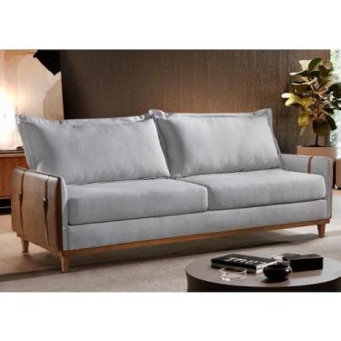 Imagem de Sofá 3 Lugares Dubai Living 2,00m Pés e Base em Madeira Linho - Bisart