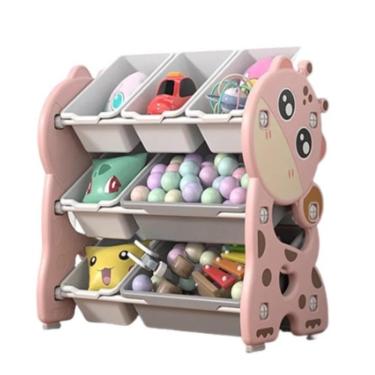 Imagem de Organizador De Brinquedos Infantil 7 Caixas Estante Bau 3 Prateleiras Multiuso Quarto  Rosa